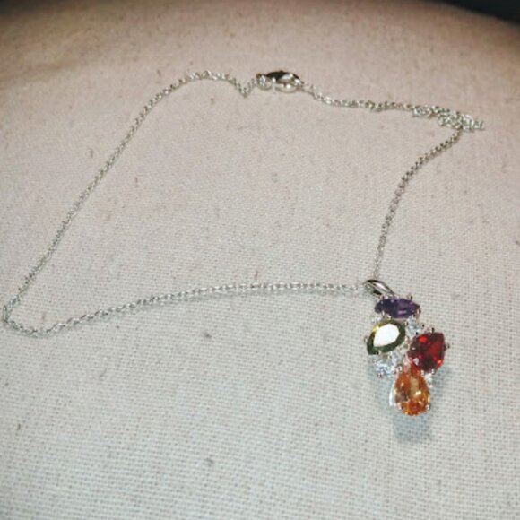 NVC marked silver tone multi color stones pendant chain necklace. - Picture 1 of 4